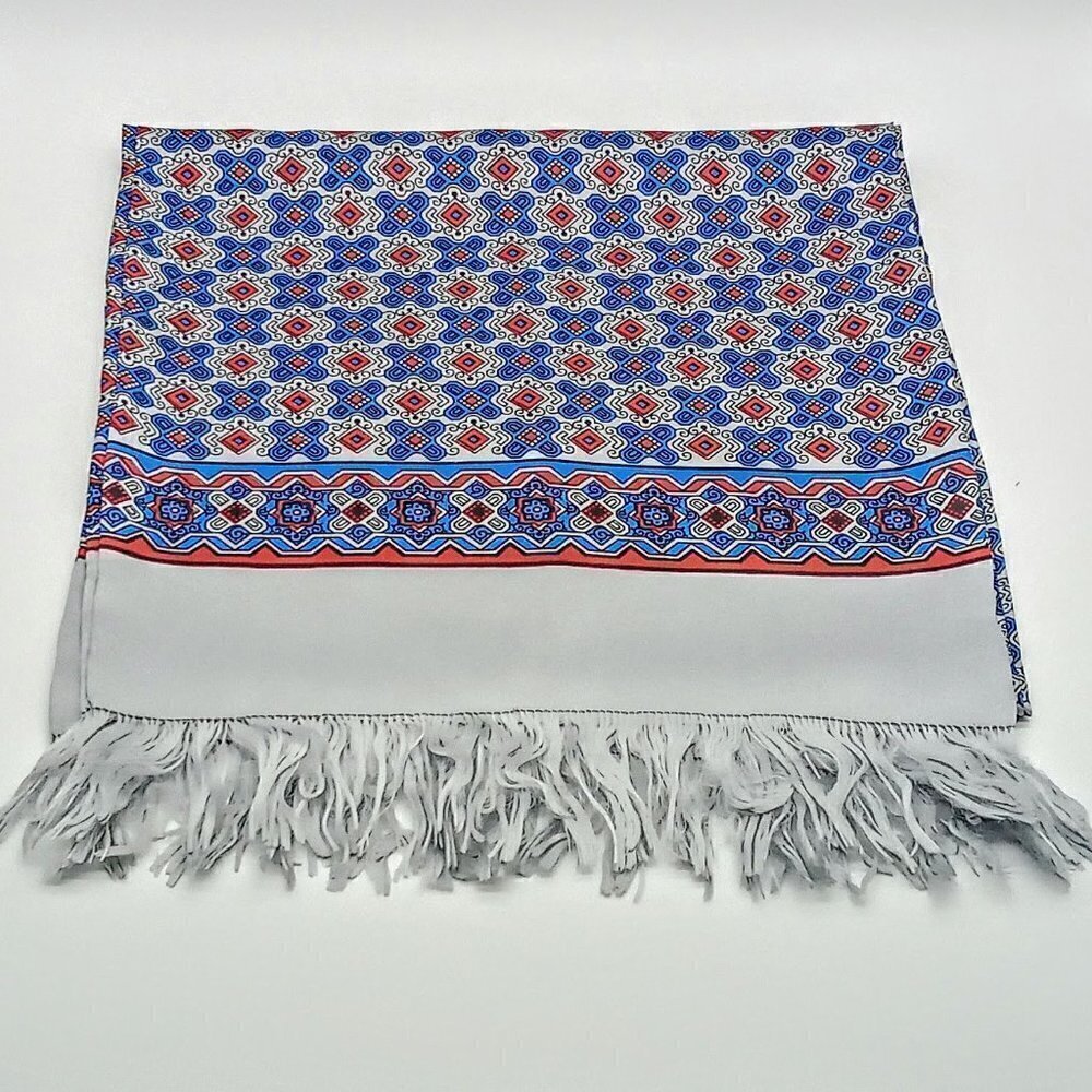 Pearl Hand-Printed Fringed Oblong 100% Silk Scarf
